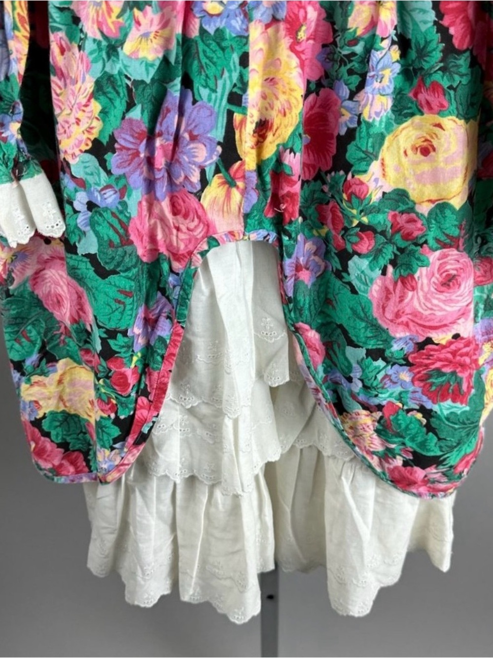 Vtg 90s Childrens Hour Jan Briggs Floral Print Eyelet Lace Trim Party Dress 10 - Picture 3 of 7